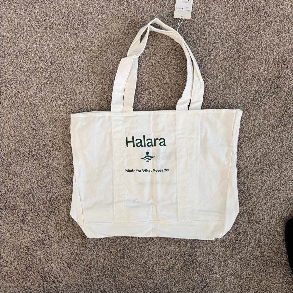 HALARA Cream Canvas Tote Bag with Green Logo